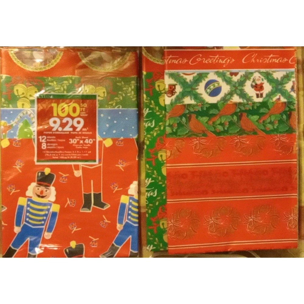 2 VTG NOS Cleo Christmas Wrapping Paper 100 Sq/Ft 12 Sheets 8Designs‎
